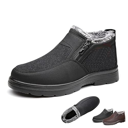 SYT-MD Orthopädische warme Schneestiefel for Herren, wasserdichte, rutschfeste Winter-Fleeceschuhe mit seitlichem Reißverschluss, Schlupfstiefel(Black,46 EU) von SYT-MD