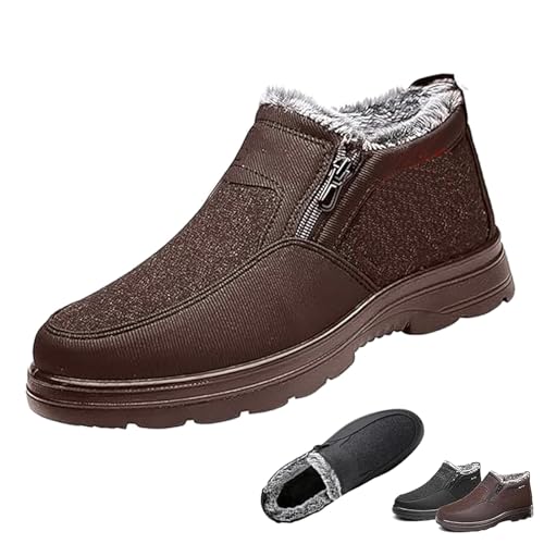 SYT-MD Orthopädische warme Schneestiefel for Herren, wasserdichte, rutschfeste Winter-Fleeceschuhe mit seitlichem Reißverschluss, Schlupfstiefel(Brown,47 EU) von SYT-MD