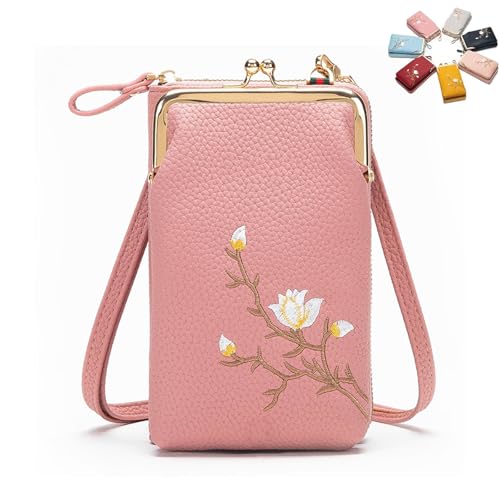 SYT-MD Rowgins Damen-Sling-Crossbody-Geldbörse mit Handyhalter, Reisepass-Crossbody-Geldbörse for unterwegs(Dark Pink) von SYT-MD