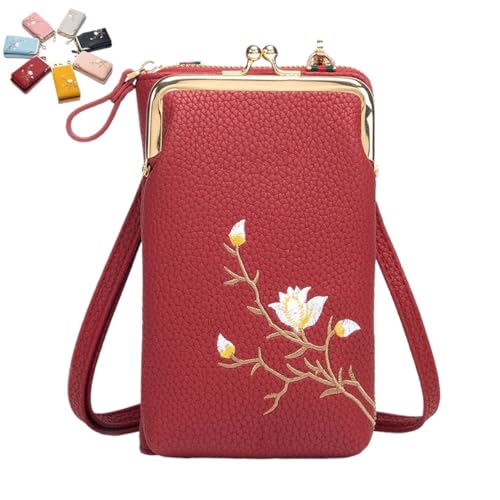 SYT-MD Rowgins Damen-Sling-Crossbody-Geldbörse mit Handyhalter, Reisepass-Crossbody-Geldbörse for unterwegs(Red) von SYT-MD
