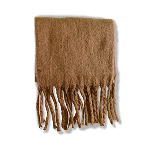 SYT-MD Schal Damen, Frauen Solid Langer Schal Fashion Quaste Nachahmung Kaschmir Schalldämpfer Herbst Winter Warmer Schal Snood Green Tips (Color : Camel, Size : 220cm x 42cm) von SYT-MD