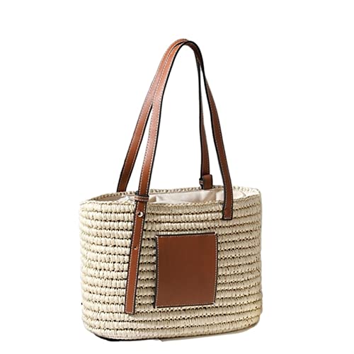 SYT-MD Sommer Damen Stroh Umhängetasche Große Kapazität Rattan Tote Handtasche Reise Beachtasche Gewebt Korb Einkaufstasche (Color : Beige, Size : 27x10x20 cm) von SYT-MD