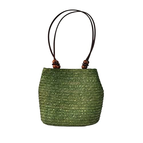 SYT-MD Stroh Umhängetasche Frauen Große Kapazität Gewebt Eimer Strandtasche Handgemachte Reise Handtasche Rattan Shopping Lady Totes (Color : Green, Size : (20cm(Max Length(30cm)) von SYT-MD