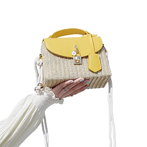 SYT-MD Mode Rattan Damen Umhängetasche Handtasche Wicker Weave Messenger Bag Sommer Strand Strohbeutel (Color : Yellow) von SYT-MD