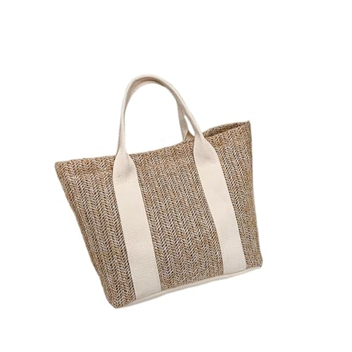 SYT-MD Summer Straw Shoulder Bag For Women Straw Bags Women's Handbags Zip Colorblock Small Handmade Handle Tote Bags (Color : Beige, Size : 33x14x22cm) von SYT-MD