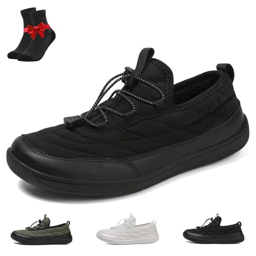 SYT-MD Warme Winter-Schneestiefel for Hineinschlüpfen im Freien, rutschfeste Knöchelschuhe, leichtes, wasserdichtes Obermaterial aus Plüschfutter for Herren und Damen(Black,42 EU) von SYT-MD