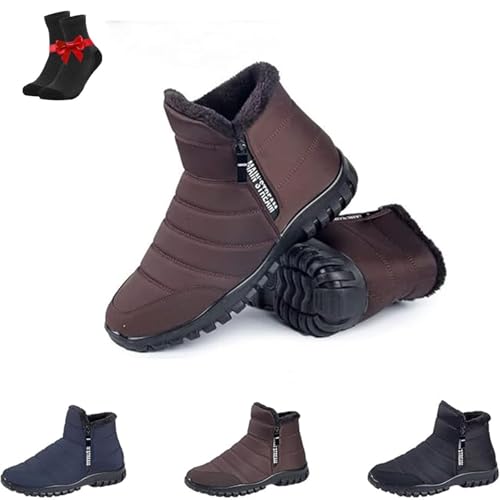 SYT-MD Wasserdichte, warme Schneestiefeletten aus Baumwolle mit Reißverschluss for Herren, warme Stiefeletten mit Fellfutter, warmer, rutschfester Komfort for den Winter(Coffee,47 EU) von SYT-MD