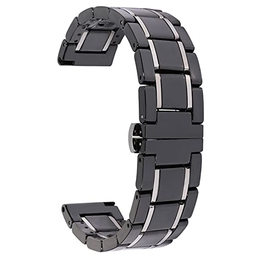 Smart Watch Armband Keramikband zwischen Edelstahl 20 mm 22 mm Uhrenarmbandband Schnellverschluss-Armbandzubehör Uhrenarmband (Color : Silver black, Size : 22mm) von SYT-MD