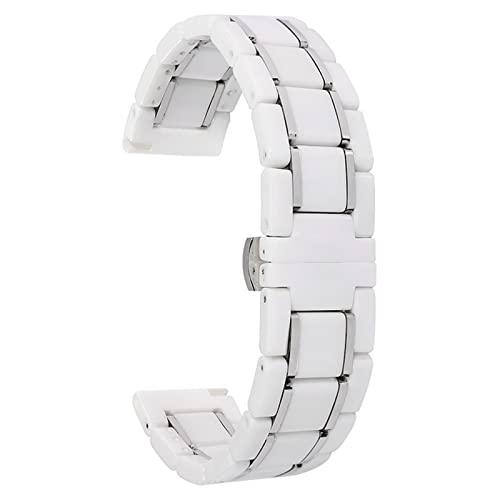 Smart Watch Armband Keramikband zwischen Edelstahl 20 mm 22 mm Uhrenarmbandband Schnellverschluss-Armbandzubehör Uhrenarmband (Color : Silver white, Size : 20mm) von SYT-MD