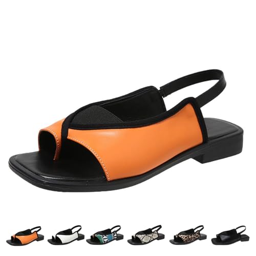 Stilvolle und Bequeme Slip-On-Sandalen for Damen, Schwarze Flache Slide-Sandalen mit offener Zehenpartie, Freizeitschuhe(Orange,40 EU) von SYT-MD