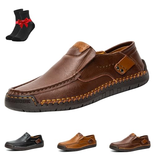 The First Young Schuhe Herren, Thefirstyoung Orthopädische Lederstiefel, Leder-Schlupfstiefel for Autofahrer, Reisen & Outdoor(Brown,48 EU) von SYT-MD