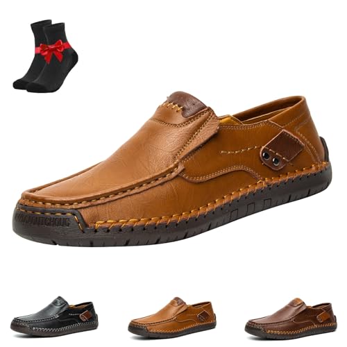 The First Young Schuhe Herren, Thefirstyoung Orthopädische Lederstiefel, Leder-Schlupfstiefel for Autofahrer, Reisen & Outdoor(Light Brown,43 EU) von SYT-MD