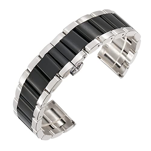 Uhrenarmband Edelstahl-Armband-Bügel Männer Frauen Armbanduhr Band Rose Gold Faltschließe männlich Uhren Zubehör (Color : Silver black, Size : 20mm) von SYT-MD