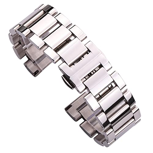 Uhrenarmband Edelstahl Uhrenarmband Armband 18mm 20mm 22mm Damen Herren Mode Silber Poliert Armband Uhrenzubehör (Color : Silver, Size : 18mm) von SYT-MD