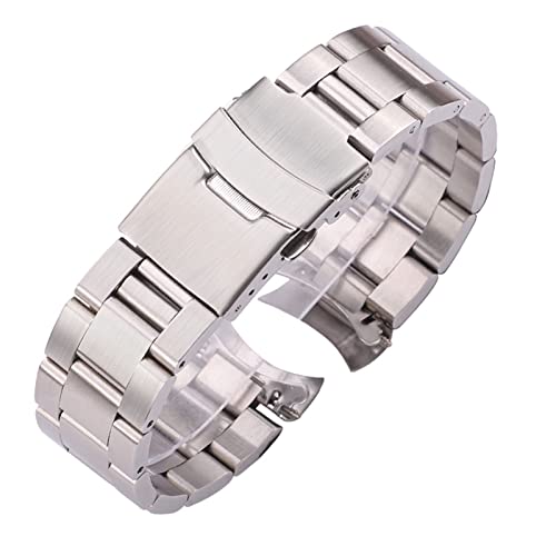 Uhrenarmband Ersatz-Armband aus Edelstahl, 20 mm, 22 mm, Herren-Uhrenarmband aus gebürstetem Metall, Zubehör (Color : Silver, Size : 20mm) von SYT-MD