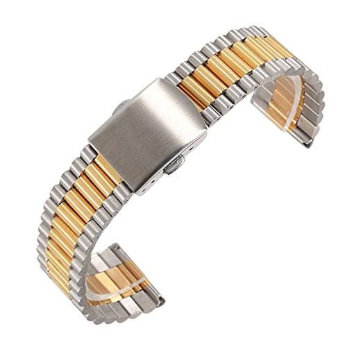 Uhrenarmband Full Solid Edelstahlarmband Herren Damen Armband Faltschließe Armband Uhrenzubehör 16mm 18mm 20mm (Color : Silver gold, Size : 16mm) von SYT-MD