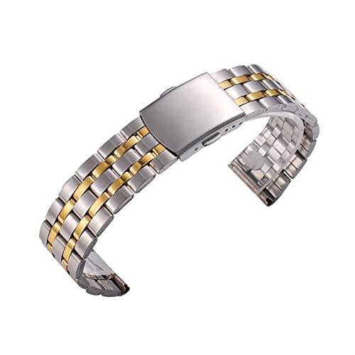 Uhrenarmband Uhrenarmband 18mm 20mm 22mm Silber Rose Gold Edelstahl Uhrenarmband Metall Armbänder Männer Frauen Handgelenk Ersatzarmband (Color : Silver gold, Size : 18mm) von SYT-MD