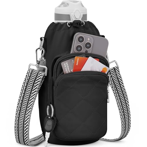 SYTRAH Wasserflaschentasche Crossbody, isolierte Wasserflaschen-Geldbörse, Crossbody-Trinkflaschenhalter mit Gurt, 1,2 l, Schultertasche für Spaziergänge, Wandern, Schwarz von SYTRAH