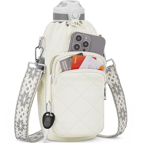 SYTRAH Wasserflaschentasche Crossbody, isolierte Wasserflaschen-Geldbörse, Crossbody-Trinkflaschenhalter mit Gurt, 1,2 l, Schultertasche für Spaziergänge, Wandern, Weiß von SYTRAH