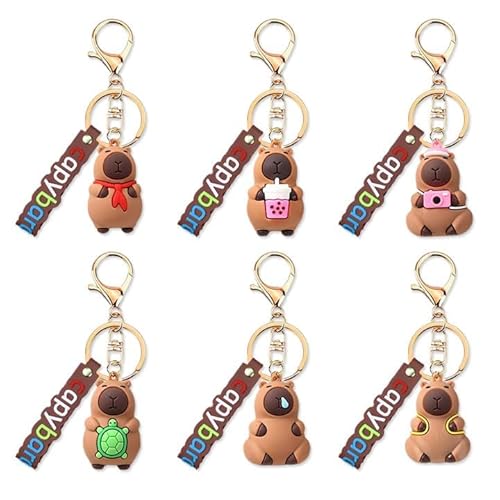 SYTTNUM Capybara Schlüsselanhänger 6 Stück,Lustiger Cartoon Capybara Keychains,Tier Keyring Capybara Animal Geschenke Anhänger Capybara Ornamente Für Kinder Mädchen Geschenk von SYTTNUM