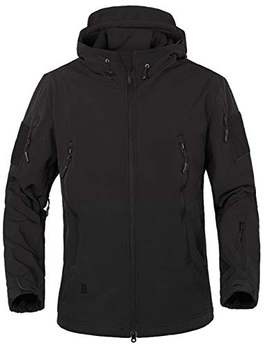 SZAWSL SZAWSL Military Wasserdichte Softshell-Jacke für Herren, Fleece-Futter, Tarnung, Outdoor-Mantel, taktische Jacke, Schwarz, UK L Tag XL von SZAWSL