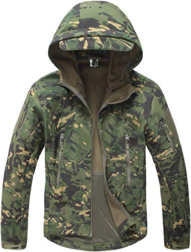 Taktische Militärjacke, warm, Fleece, lange Ärmel, mit Kapuze, Camouflage, wasserdicht, für Camping, Jagd, Angeln, Outdoor, Jacke mit Kapuze Gr. L, CP-Grün von SZAWSL