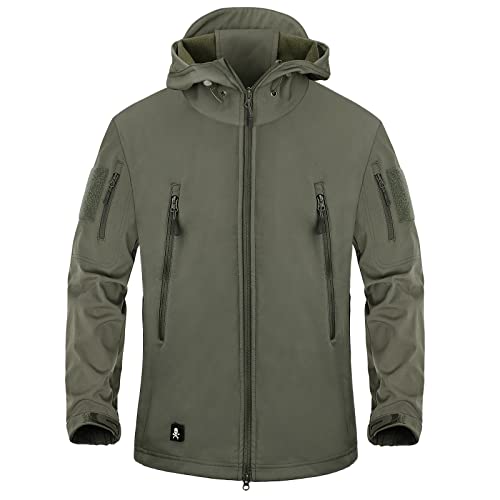 Taktische Militärjacke, warm, Fleece, lange Ärmel, mit Kapuze, Camouflage, wasserdicht, für Camping, Jagd, Angeln, Outdoor, Jacke mit Kapuze Gr. XL, Armeegrün von SZAWSL