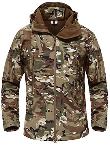 Taktische Militärjacke, warm, Fleece, lange Ärmel, mit Kapuze, Camouflage, wasserdicht, für Camping, Jagd, Angeln, Outdoor, Jacke mit Kapuze Gr. XL, CP von SZAWSL