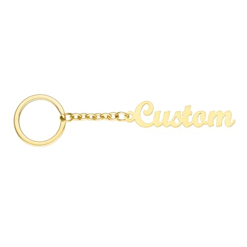 SZCSYMY Personalisierte Edelstahl vergoldet Keychain - benutzerdefinierte Name graviert zierliche Schlüsselanhänger, Gold, Medium von SZCSYMY