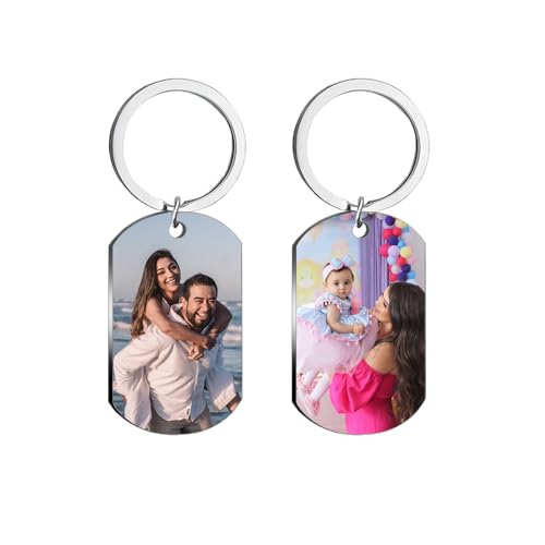 SZCSYMY Personalisierter Schlüsselanhänger - Kundenspezifischer Edelstahl-Schlüsselanhänger mit Foto- und Textgravur - Einzigartiges Geschenk, Farbe -2 Fotos, Einheitsgröße von SZCSYMY