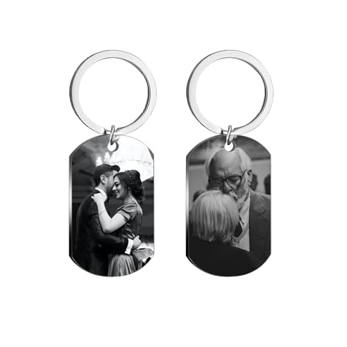 SZCSYMY Personalisierter Schlüsselanhänger - Kundenspezifischer Edelstahl-Schlüsselanhänger mit Foto- und Textgravur - Einzigartiges Geschenk, Schwarz -2 Fotos, Einheitsgröße von SZCSYMY