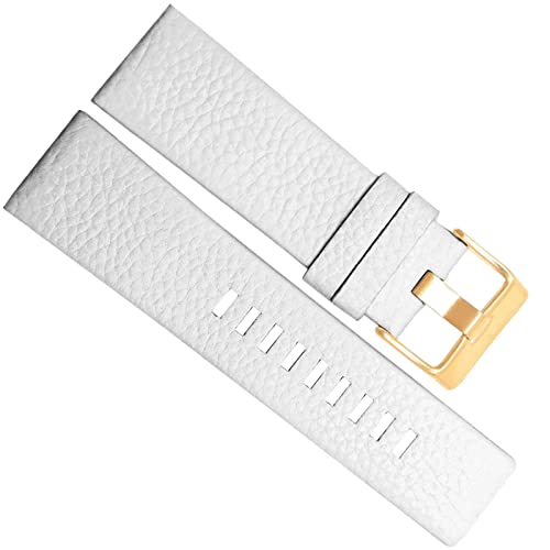 SZCURC 22-30 mm Litchi-Korn Echtes Lederarmband Weiches, bequemes Uhrenarmband, Weißes Gold, 24 mm von SZCURC