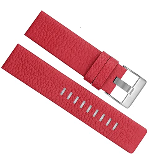 SZCURC 22-30 mm Litchi-Korn Echtes Lederarmband Weiches, bequemes Uhrenarmband, rot silber, 30 mm von SZCURC