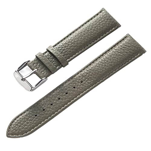 SZCURC Echtes Lederarmband mit Litschi-Muster, weiches Leder, 14-22 mm, Uhrenarmband-Zubehör, Grau, 16 mm von SZCURC