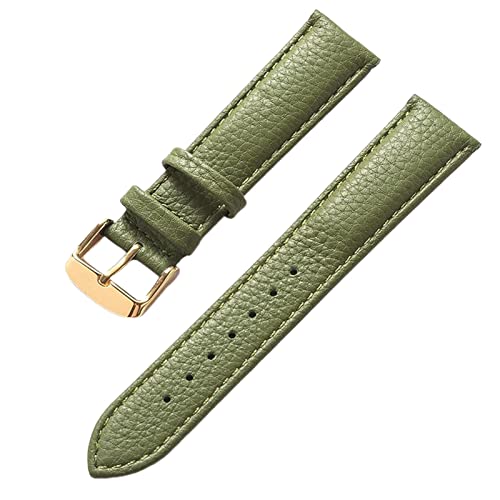 SZCURC Echtes Lederarmband mit Litschi-Muster, weiches Leder, 14-22 mm, Uhrenarmband-Zubehör, olivgrünes Gold, 19 mm von SZCURC
