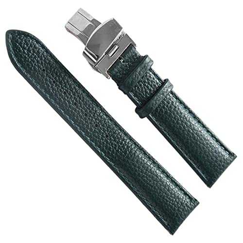 SZCURC Litschi-Leder, weich, Uhrenarmband, blau, braun, 14-22 mm, Uhrenarmband-Ersatz für Männer und Frauen, Dunkelgrün, 22 mm von SZCURC