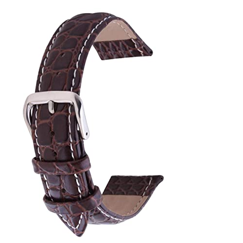 SZCURC Uhrenarmband mit Krokoprägung 12-24 mm Uhrenarmband aus echtem Rindsleder, Kaffeeweiße Linie, 13 mm von SZCURC