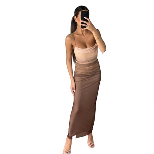 SZEHGLJP wickelkleid Damen Gradient Mesh Schlinge Kleid Frauen Mode Schlank Zurückless Abschlussball Kleider Elegante Lässige Weibliche Robe S von SZEHGLJP