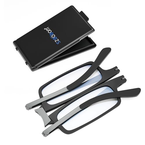 SZEOEOM Ultra dünn Faltbar Lesebrille Ultraleicht Blaues Licht Faltbare Lesegeräte zum Männer Frau Kompakt reisen tragbar Rechteck Brillenetui (Schwarz, 2.5, diopters) von SZEOEOM