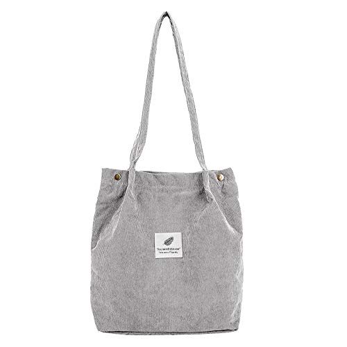 SZFRYEU Cord Umhängetasche Damen, Schultertasche Groß Cord Tasche Lässige Tote Handtasche Fashion Stofftasche für Alltag, Büro, Schulausflug und Einkauf (Grau, One Size) von SZFRYEU