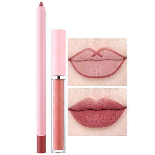 Lip Liner Set Nude Lipstick Lippenkonturenstift WaterproofLong Lasting Non-stick Cup Stay On 24 Hours Liquid Lipstick Makeup Set Gift For Women (D, One Size) von SZFRYEU