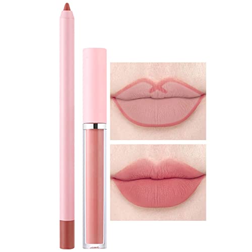 Lip Liner and Lipstick Set, MatteLiquid Lipstick for Lip Makeup, WaterproofLip Pen Non-Stick Cup Nude Velvety, Lip Gloss with Lip Liner Pencil Long Lasting Set for Women Gift (H, One Size) von SZFRYEU