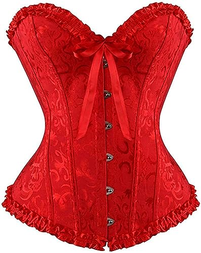 Ivy Shi Damen Vollbrust Corsage Korsett Top Gothic Vintage Corsagen Bustier Corsette- Gr. 34 (M), Rot von SZIVYSHI