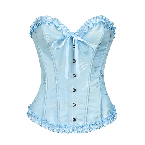 SZIVYSHI Damen Überbrustkorsett mit Sweetheart-Schnürung, Kunststoffknochen, Bustier-Top, Hellblau 1, 32 von SZIVYSHI