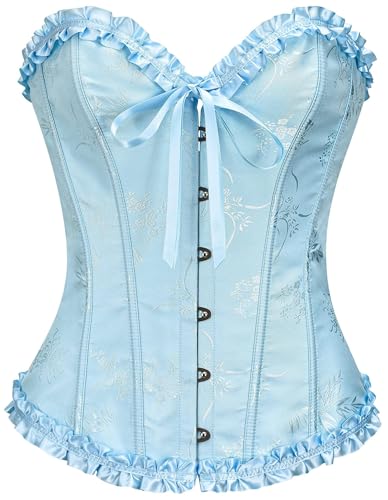 SZIVYSHI Damen Überbrustkorsett mit Sweetheart-Schnürung, Kunststoffknochen, Bustier-Top, Hellblau 1, 36 von SZIVYSHI