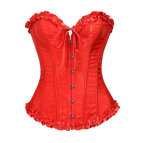 SZIVYSHI Damen Überbrustkorsett mit Sweetheart-Schnürung, Kunststoffknochen, Bustier-Top, Rot 1, 42 von SZIVYSHI