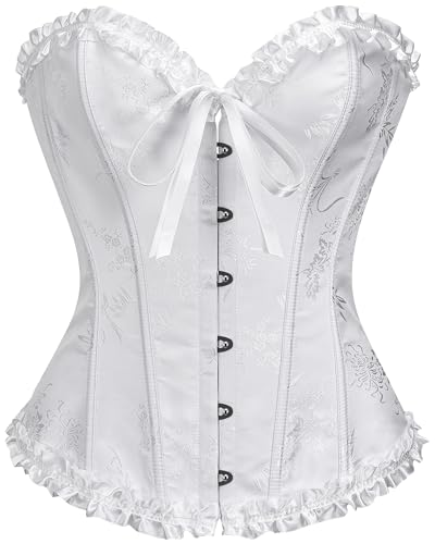 SZIVYSHI Damen Vollbrust Corsage Korsett Top Gothic Vintage Corsagen Bustier Corsette - Brillantweiß - L von SZIVYSHI