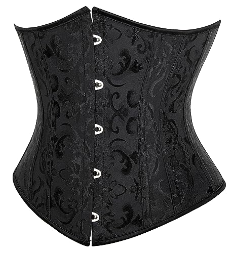 SZIVYSHI Korsett Damen Unterbrust Satin Lace Up Waist Cincher Corsage Top Shaper Corset (Jacquard Schwarz, 5XL) von SZIVYSHI