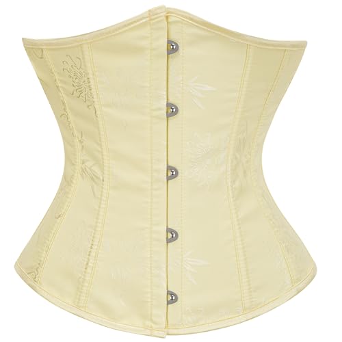 SZIVYSHI Korsett Damen Unterbrust Satin Lace Up Waist Cincher Corsage Top Shaper Corset (Jacquard Gelb, L) von SZIVYSHI