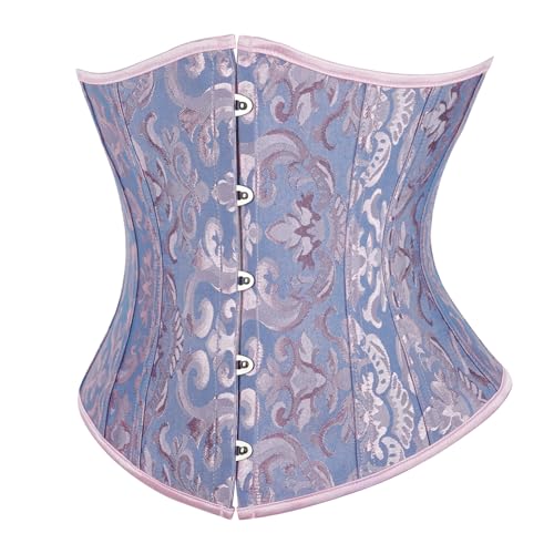 SZIVYSHI Korsett Damen Unterbrust Satin Lace Up Waist Cincher Corset Shaper Corsage (M, Jacquard Blau) von SZIVYSHI